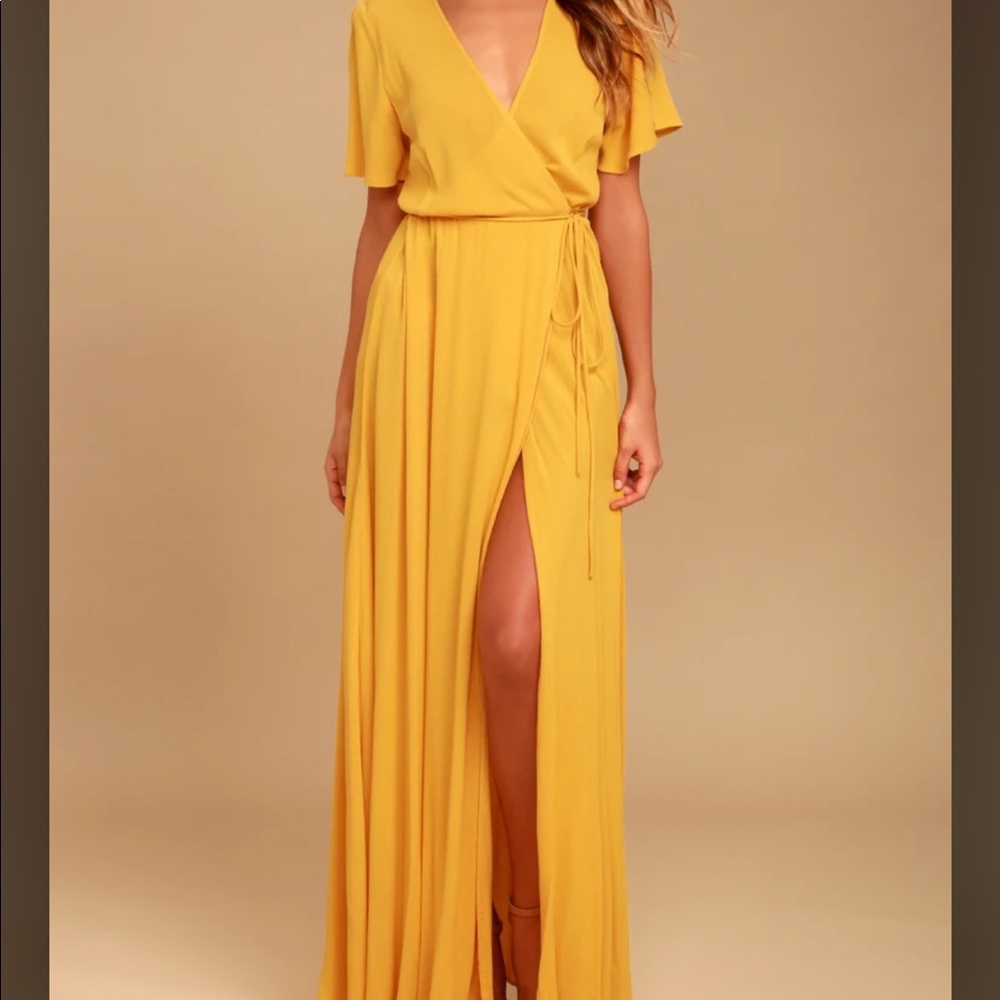 Aritzia Babaton Yellow Wrap Maxi Dress